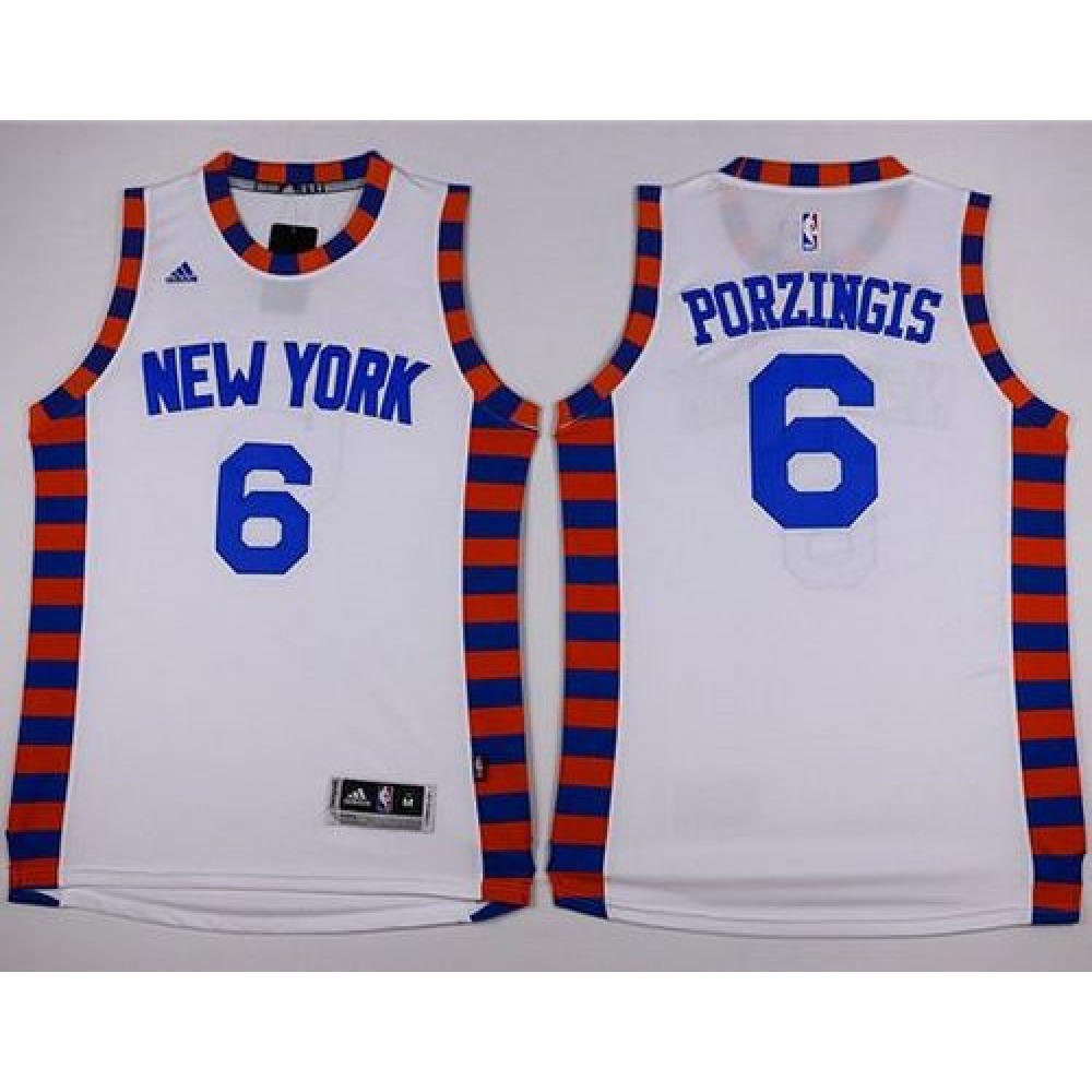 Performance Elite Men's NY Knicks #6 Kristaps White Basketball Jersey