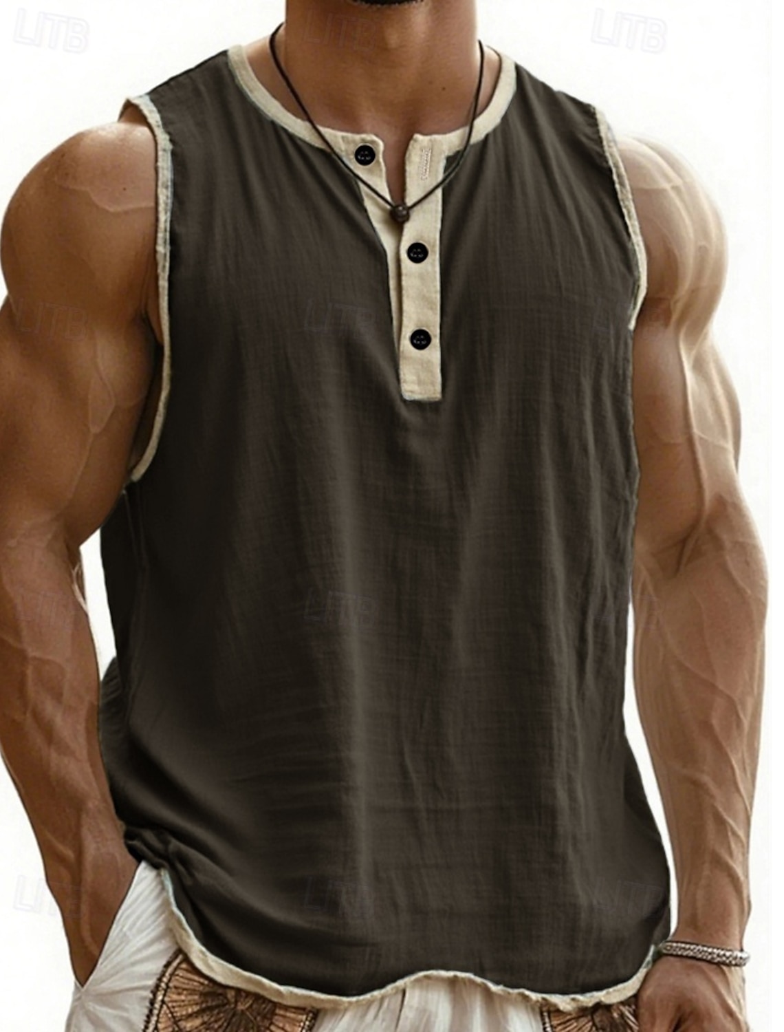 Men's Tank Top Vest Undershirt Sleeveless Shirt Henley Summer Plain