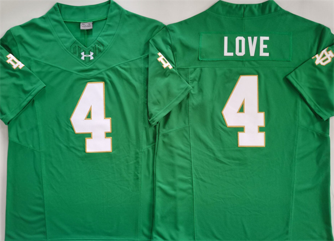 Men's Notre Dame ND Green 2024 team authorized Jeremiyah Love #4 high