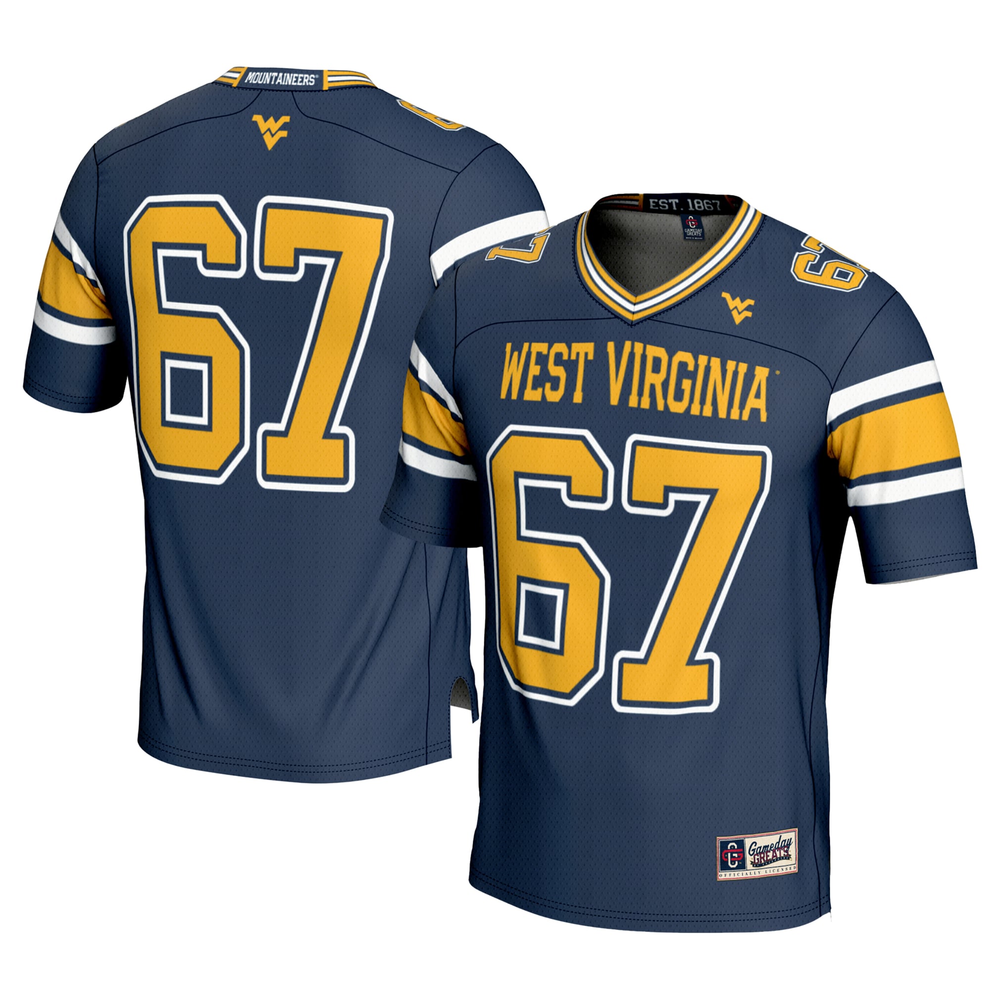 Youth #1 Navy West Virginia Mountaineers Football Jersey