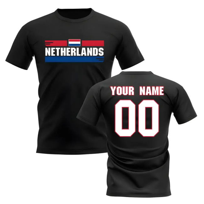 Personalised Netherlands Fan Football T-Shirt (Black) Euro