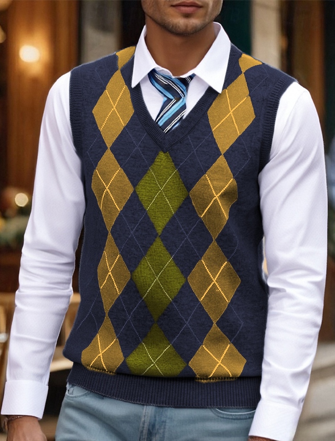 Men's Sweater Vest Dress Pullover Jumper Knit Ribbed Regular Tops