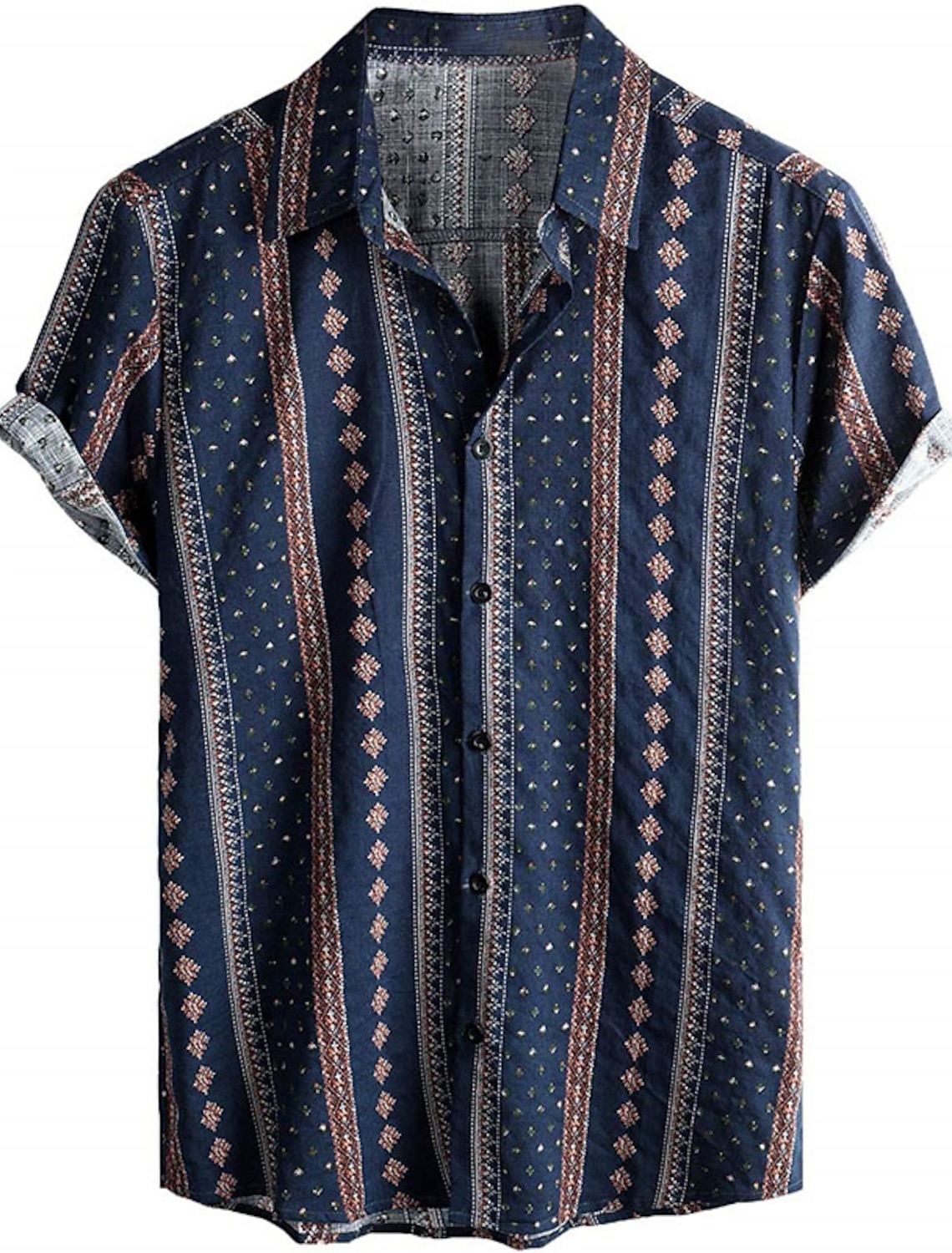 Men's Tribal Vintage Ethnic Shirt Button Up Shirt Short Sleeve Tropical Fashion Hawaiian Casual Beach Holiday Summer Spring Turndown Print Button-Down Navy Blue Sky Blue Orange Rainbow Coffee