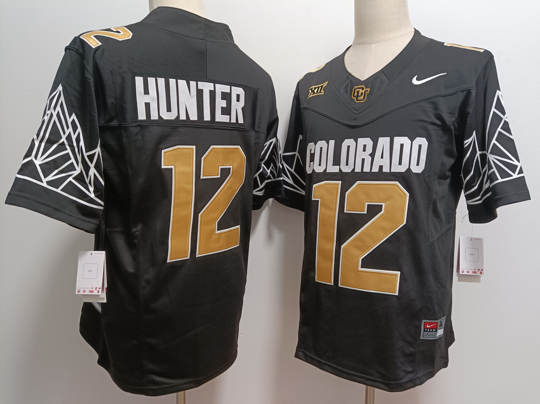 Men's None Travis Hunter #12 away jersey Black 2024 authentic Jersey