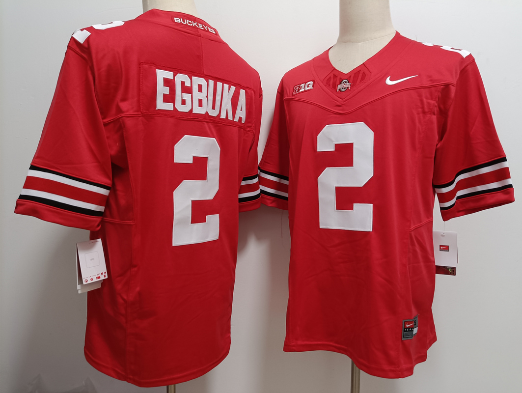 Men's OSU Ohio Red 2024 stitched Emeka Egbuka #2 game day Jersey