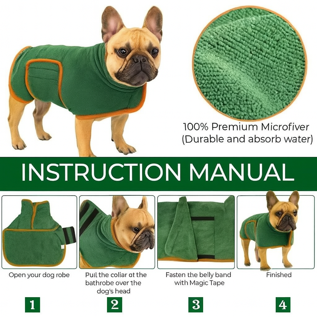 French Bulldog Snugdry Frenchie Bathrobe Towel – Quick Dry Adjustable