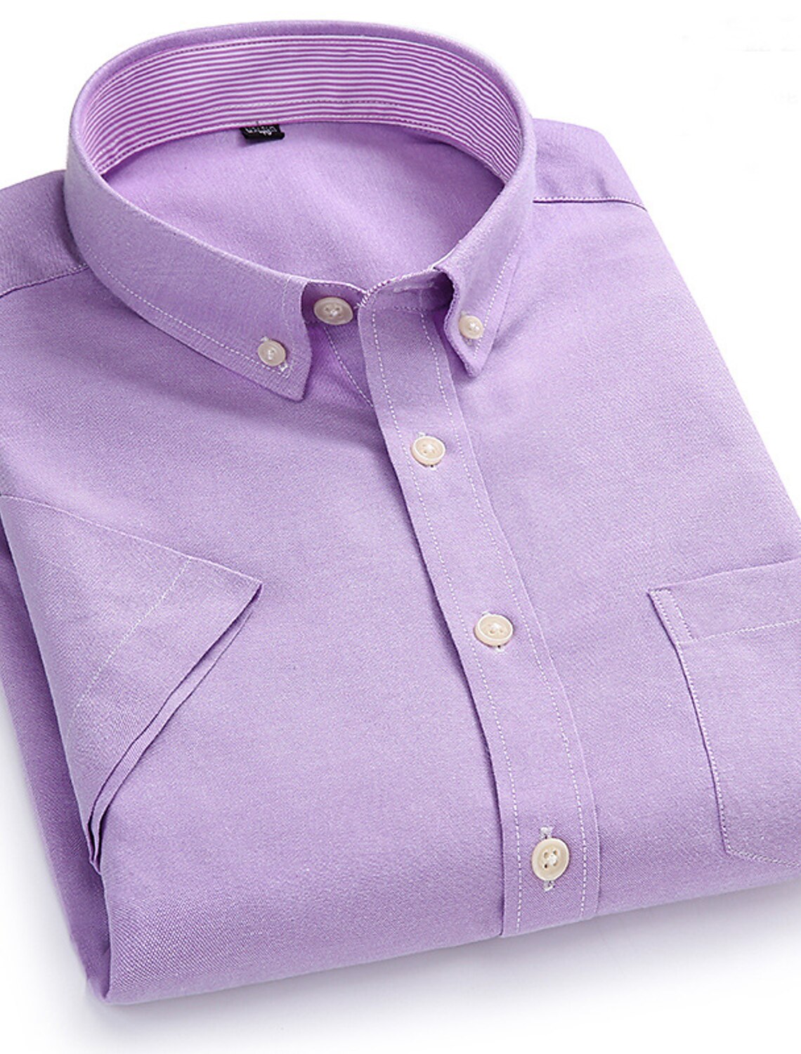 Men's Dress Shirt Button Down Shirt Non Iron Shirt Oxford Shirt Solid / Plain Color Wedding Office & Career Black White Yellow Dark Navy Short Sleeve Shirt Collar Spring & Summer Clothing Apparel