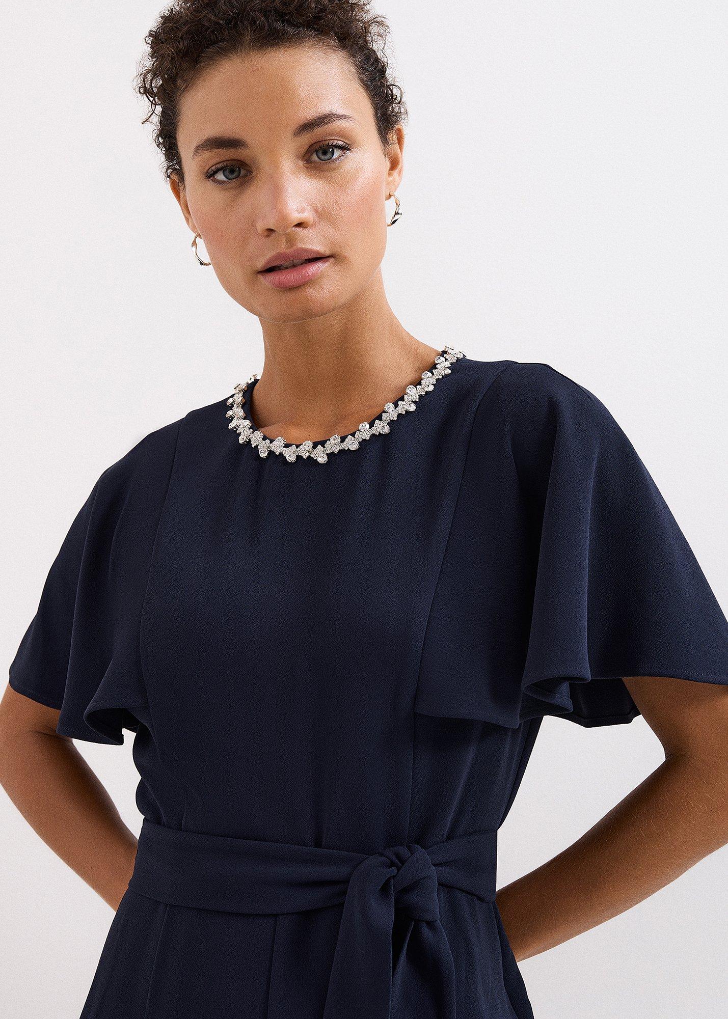 Orwen Navy Jewelled Neck Jumpsuit