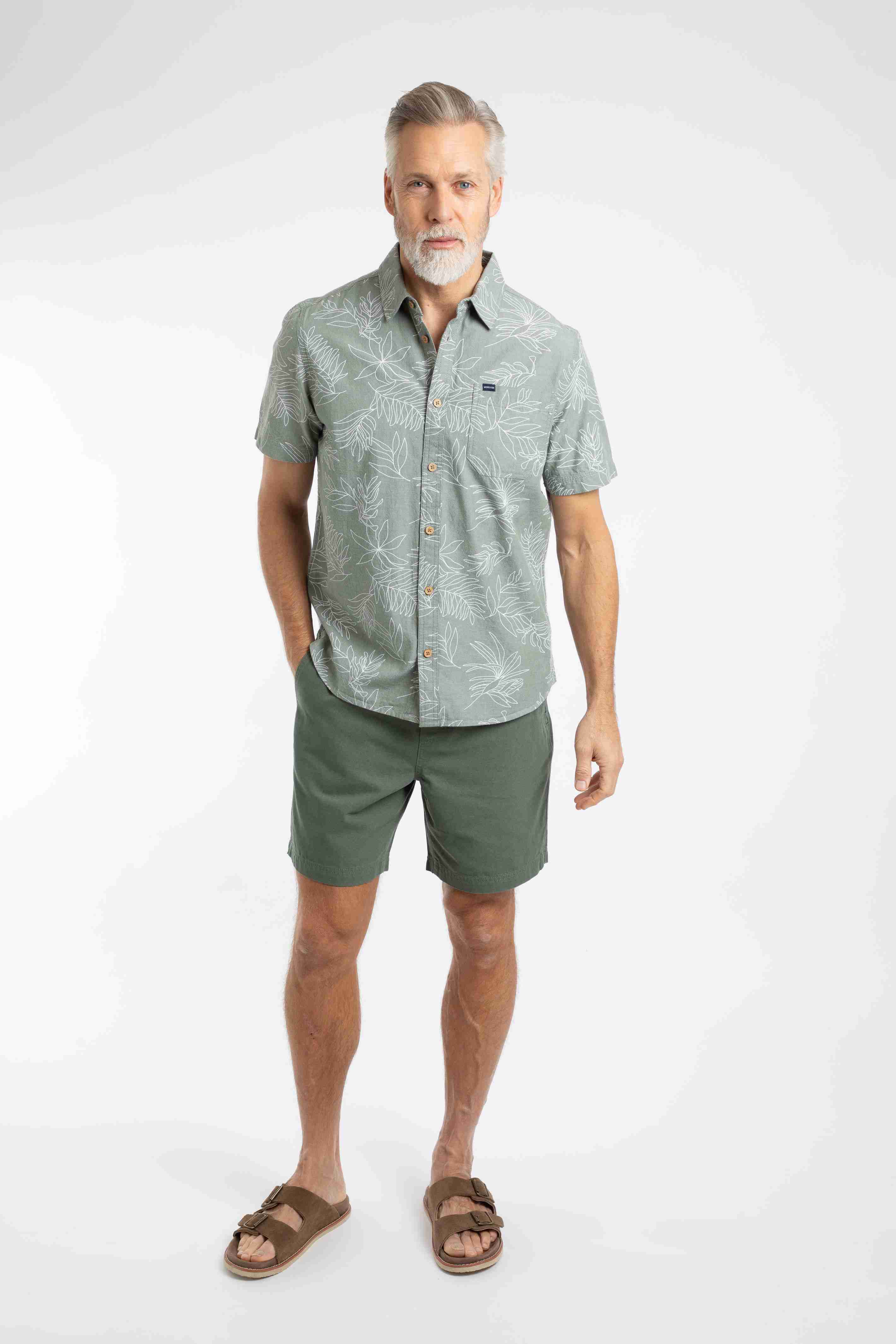 Russell Printed Chambray Short Sleeve Shirt Woodland Sage