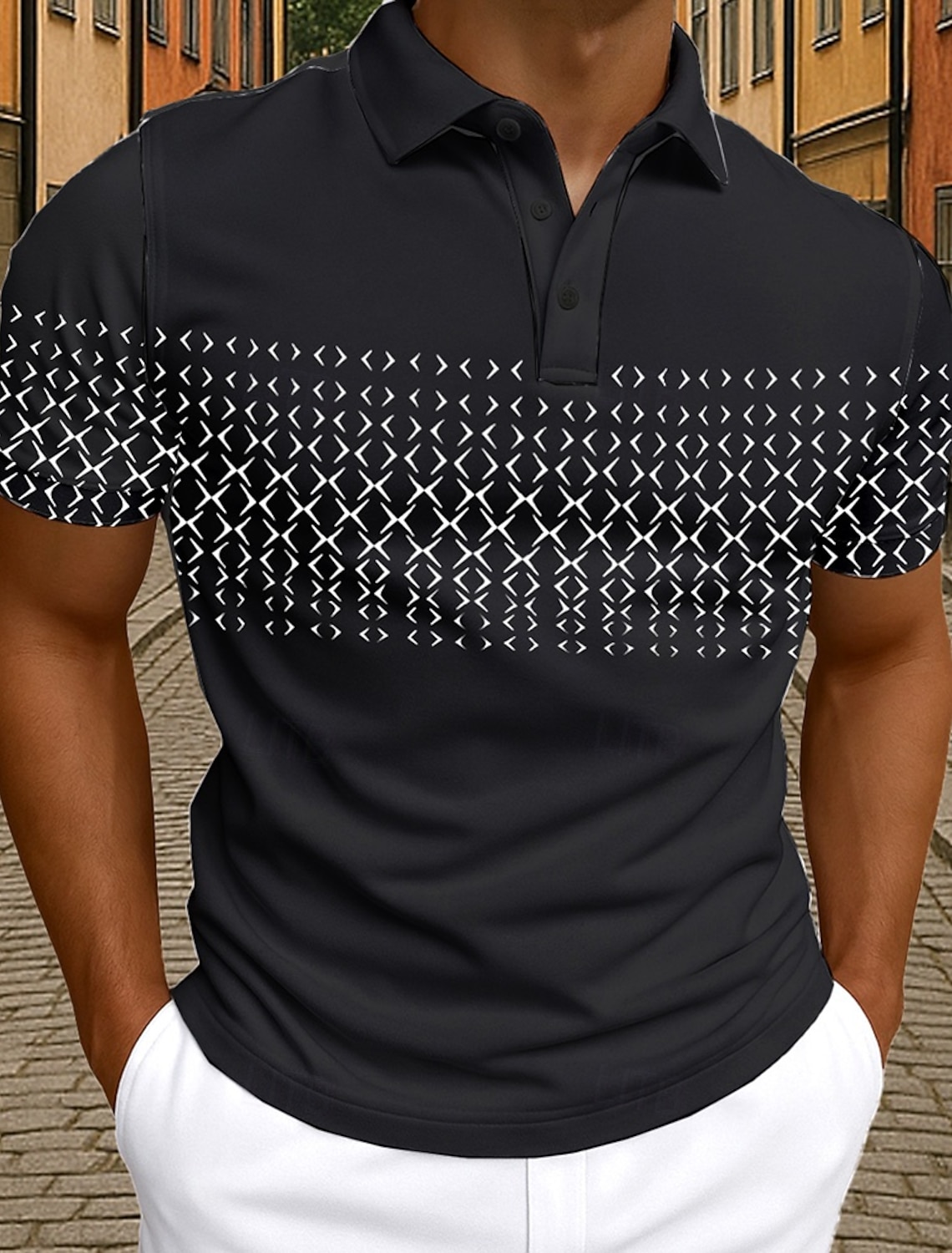Men's Polo Business Casual Turndown Short Sleeve Geometric Buttons
