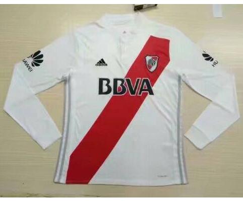 Comfort Fit River Plate Home 201718 LS Soccer Jersey Shirt