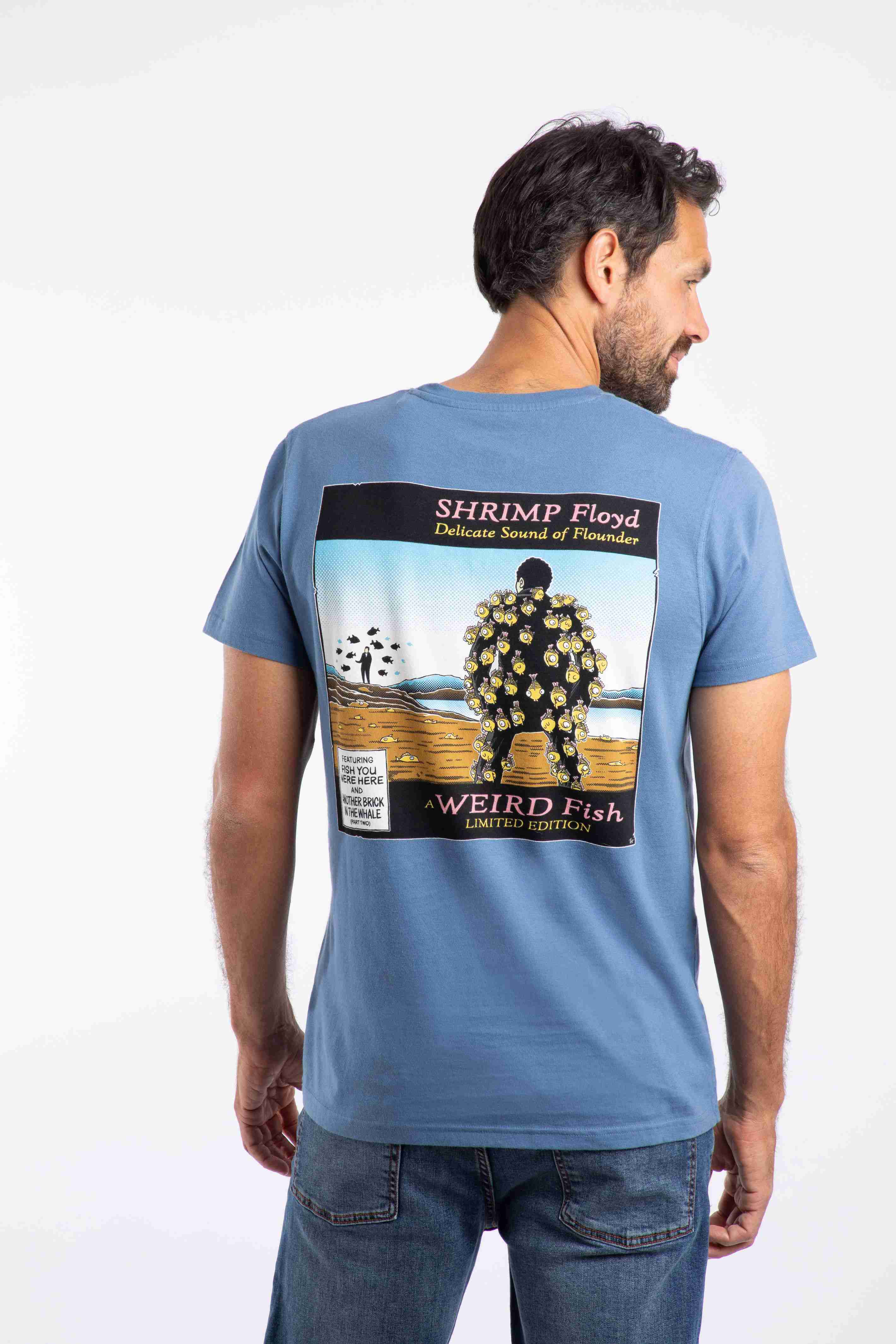 Shrimp Floyd Back Print Artist T-Shirt Mid Blue