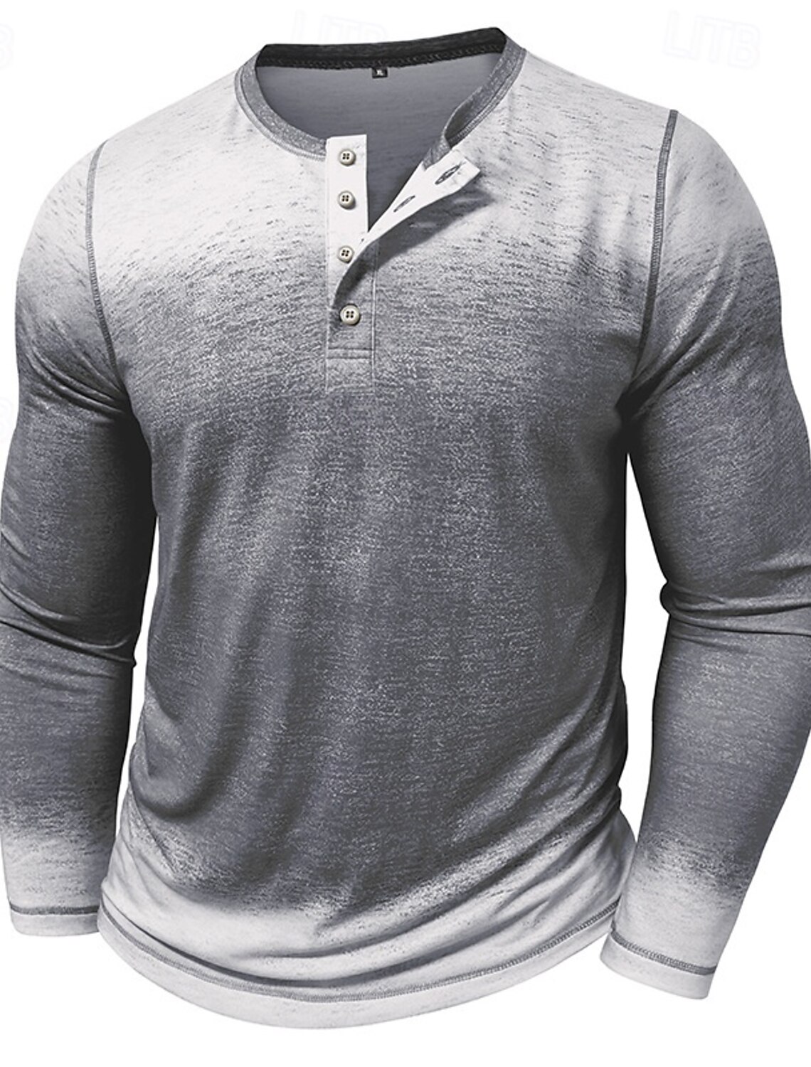 Men's T Shirt Henley Top Long Sleeve Gradient Vintage Retro Contrast