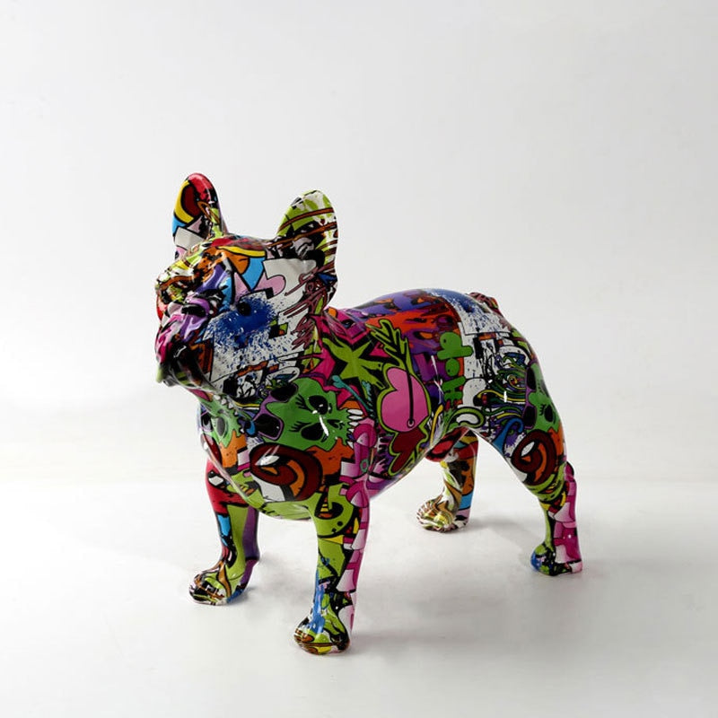 GraffitiFur Vibrant Frenchie Resin Statue A Colorful Graffiti Masterpiece