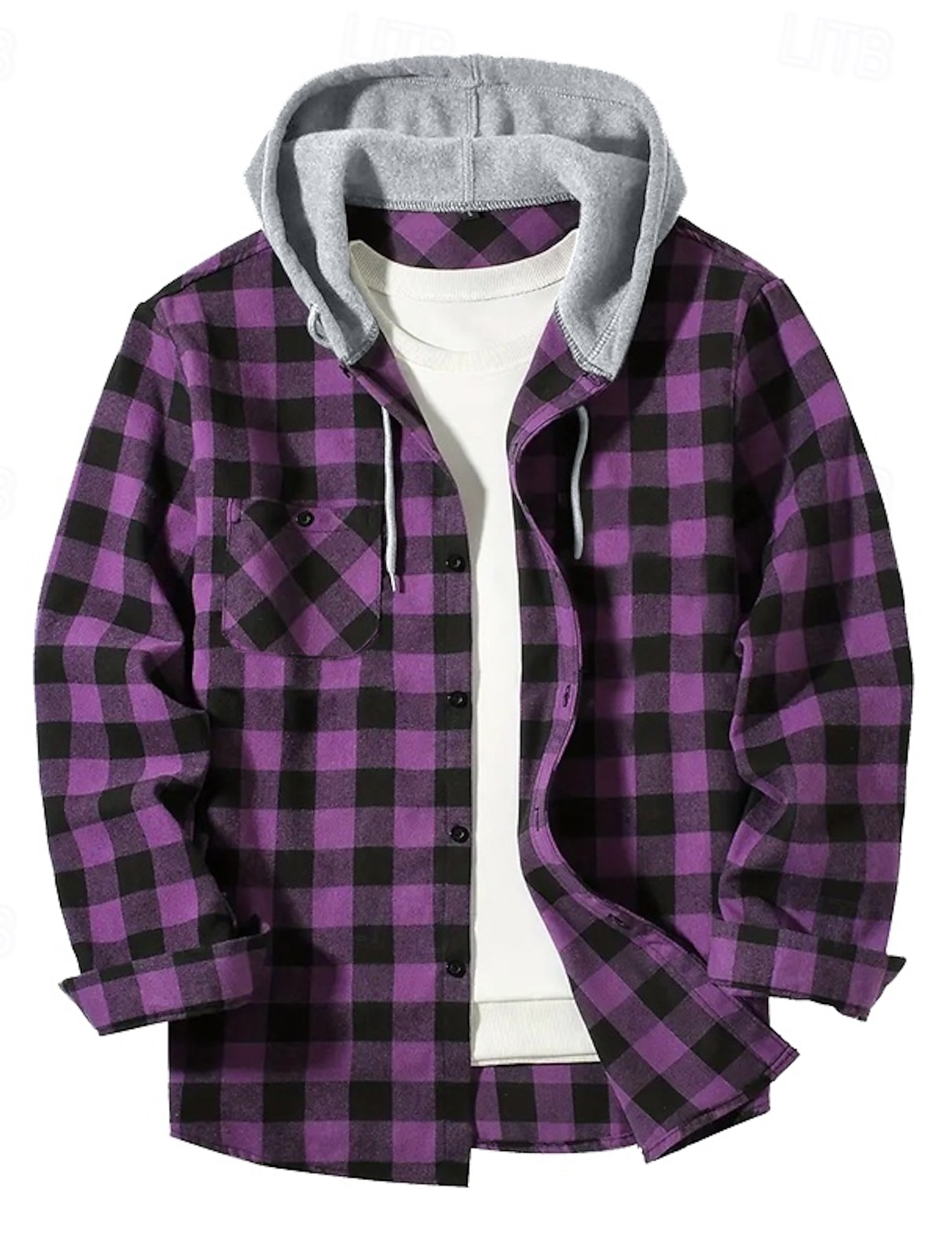 Men's Shirt Flannel Shirt Overshirt Plaid Outdoor Street Red Royal Blue Purple Orange Long Sleeve Hooded Winter Spring & Fall Clothing Apparel