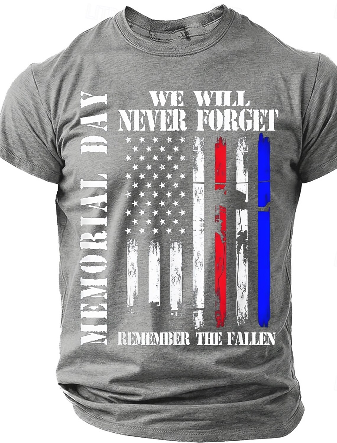 Memorial Day We Will Never Forget Remember The Fallen Men's American Flag Veteran Silhouette Patriotic Graphic T Shirt Distressed Vintage Short Sleeve Casual Tee Designer Clothing Apparel S M L XL XXL