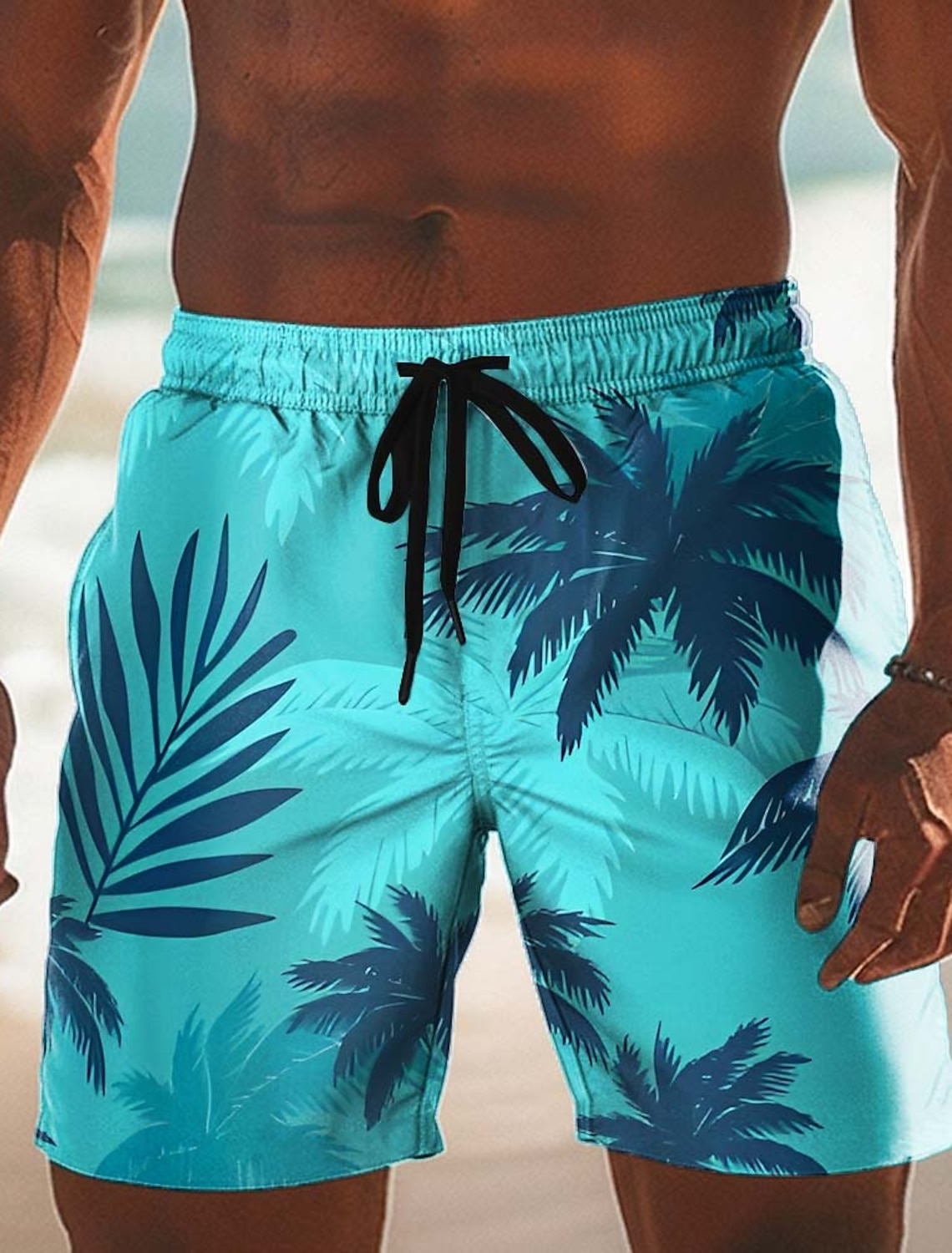 Men's Coconut Tree Gradient Color Tropical Plants Swim Trunks Swim Shorts Board Shorts Mid Waist Hawaiian Beach Vacation Wear Side Pockets Mesh Lining Elastic Drawstring Waist Designer Clothing