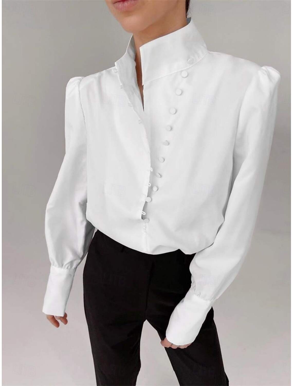 Women's Shirt Blouse Stylish Casual Solid Color Regular Tops Long Sleeve High Neck Buttons Regular Fit Daily Summer Spring