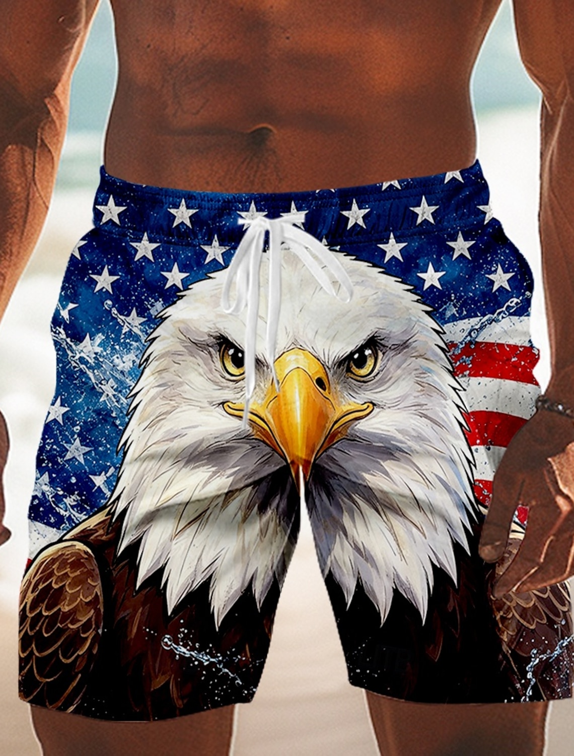 Independence Day Men's US Flag Patriotic Fourth of July Swim Trunks Swim Shorts Board Shorts Mid Waist Hawaiian Holiday Side Pockets Mesh Lining Elastic Drawstring Waist