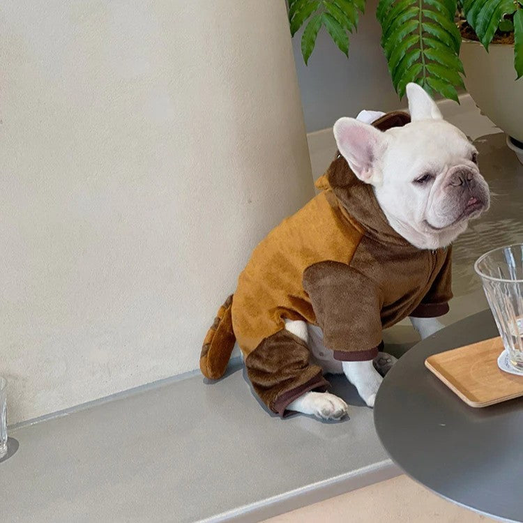 CuddLefit Frenchie Terrier Costume Jumpsuit – Halloween Plush Onesie Soft Dog Costume