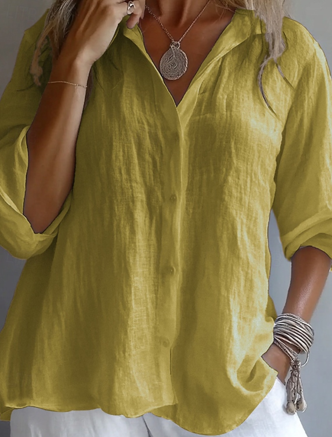 Women's Shirt Blouse Buttons Asymmetric Plain Elegant Active Long Sleeve Shirt Collar Regular Tops Holiday Going out White Yellow Pink Sky Blue Summer