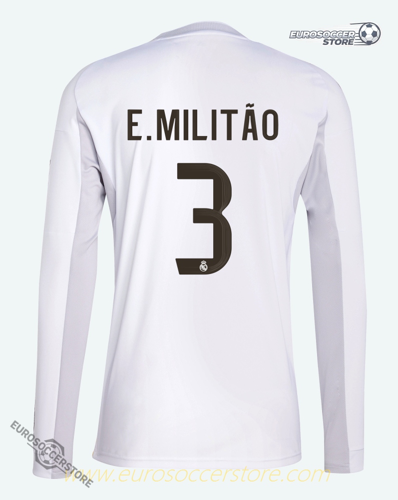 E. Militão's #3 Long Sleeve Home Jersey for Real Madrid during the 25-26 season