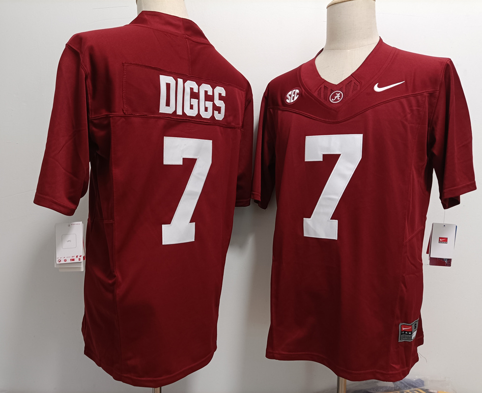 Men's Alabama Bama #7 Trevon Diggs Red 2024 college football moisture