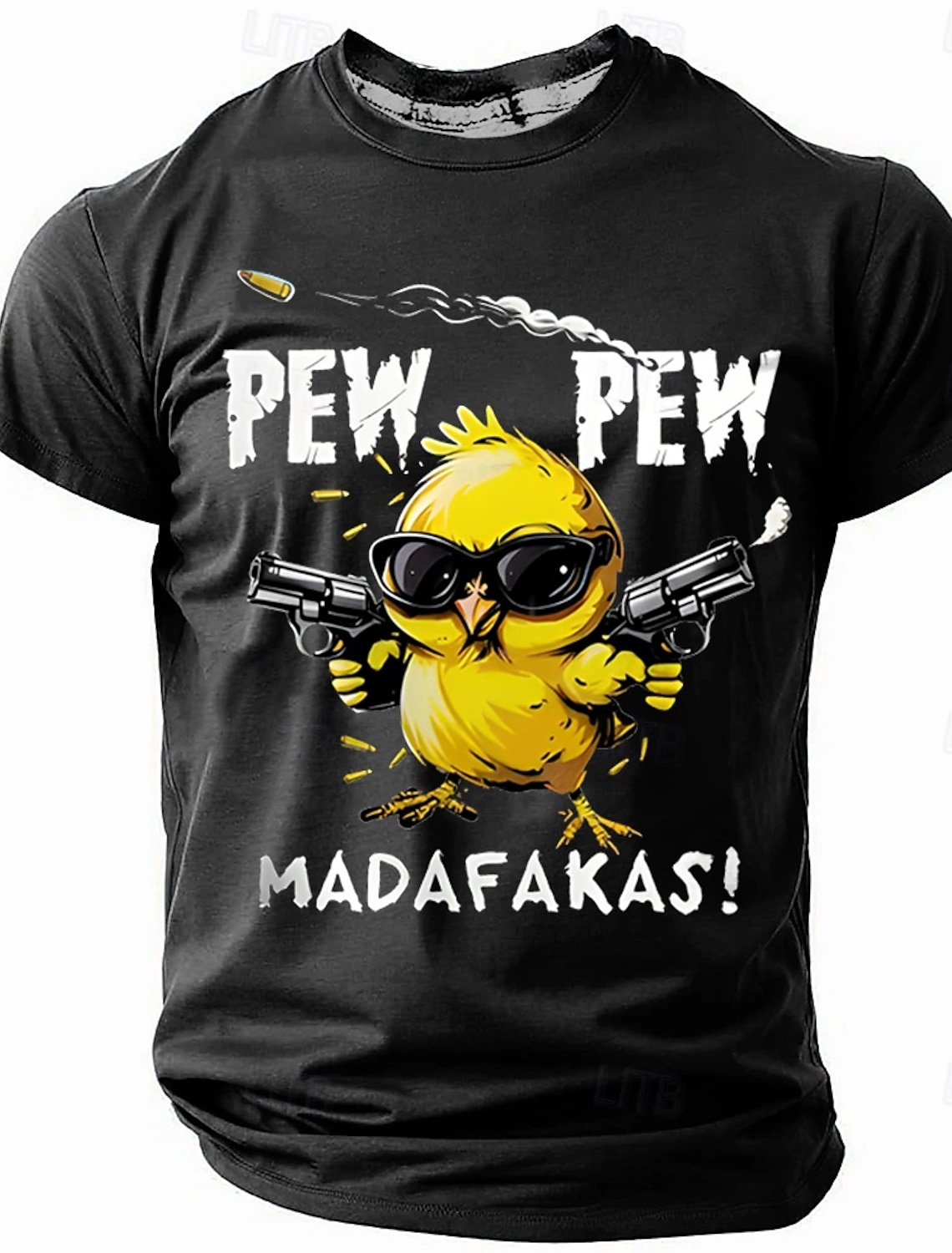 Men's Funny Pew Pew Madafacas Chick with Guns Graphic T-Shirt Edgy Humor Tee