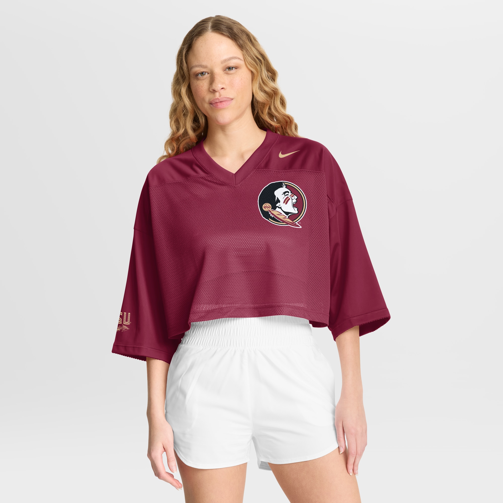 [NJP] Youth Florida State Seminoles Women's Cropped Mesh Dri-FIT Fashion Jersey - Garnet