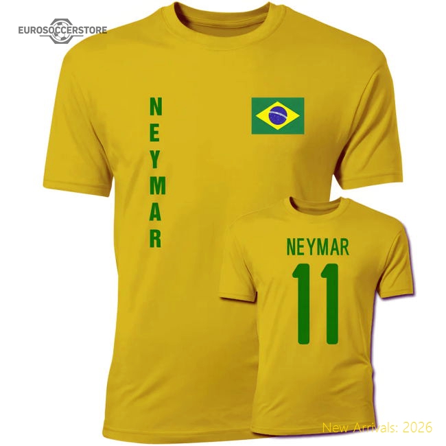 Neymar Vibrant Yellow Brazil National Teams Flag Football Tee