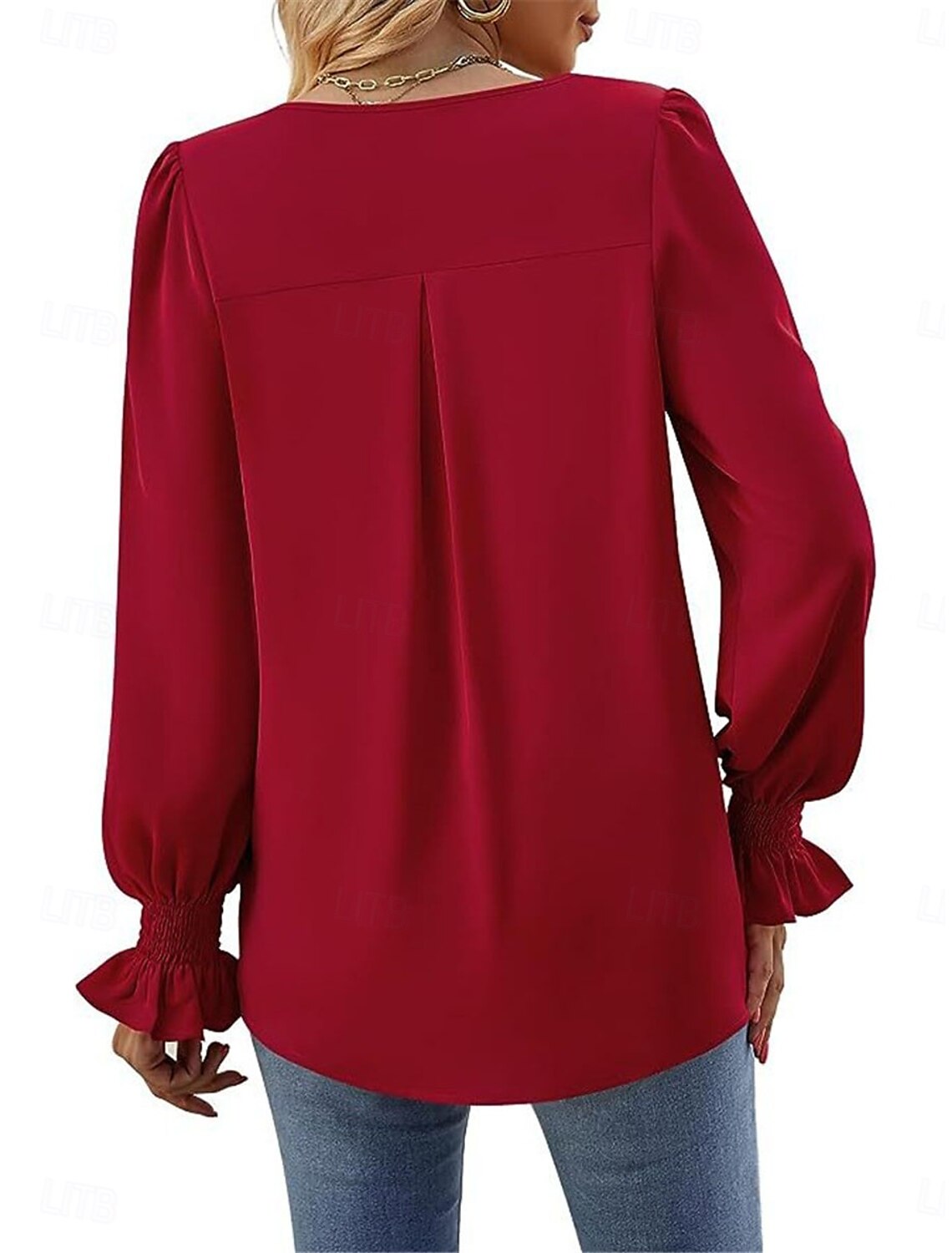 Women's Shirt Blouse Basic Casual Solid Color Regular Tops Long Sleeve V Neck Regular Fit Daily Fall Winter