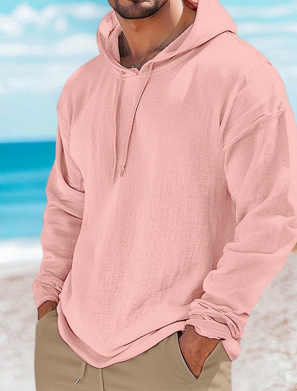 Men's Henley Shirt Tee Top Linen T-Shirt Long Sleeve Solid Color Plain