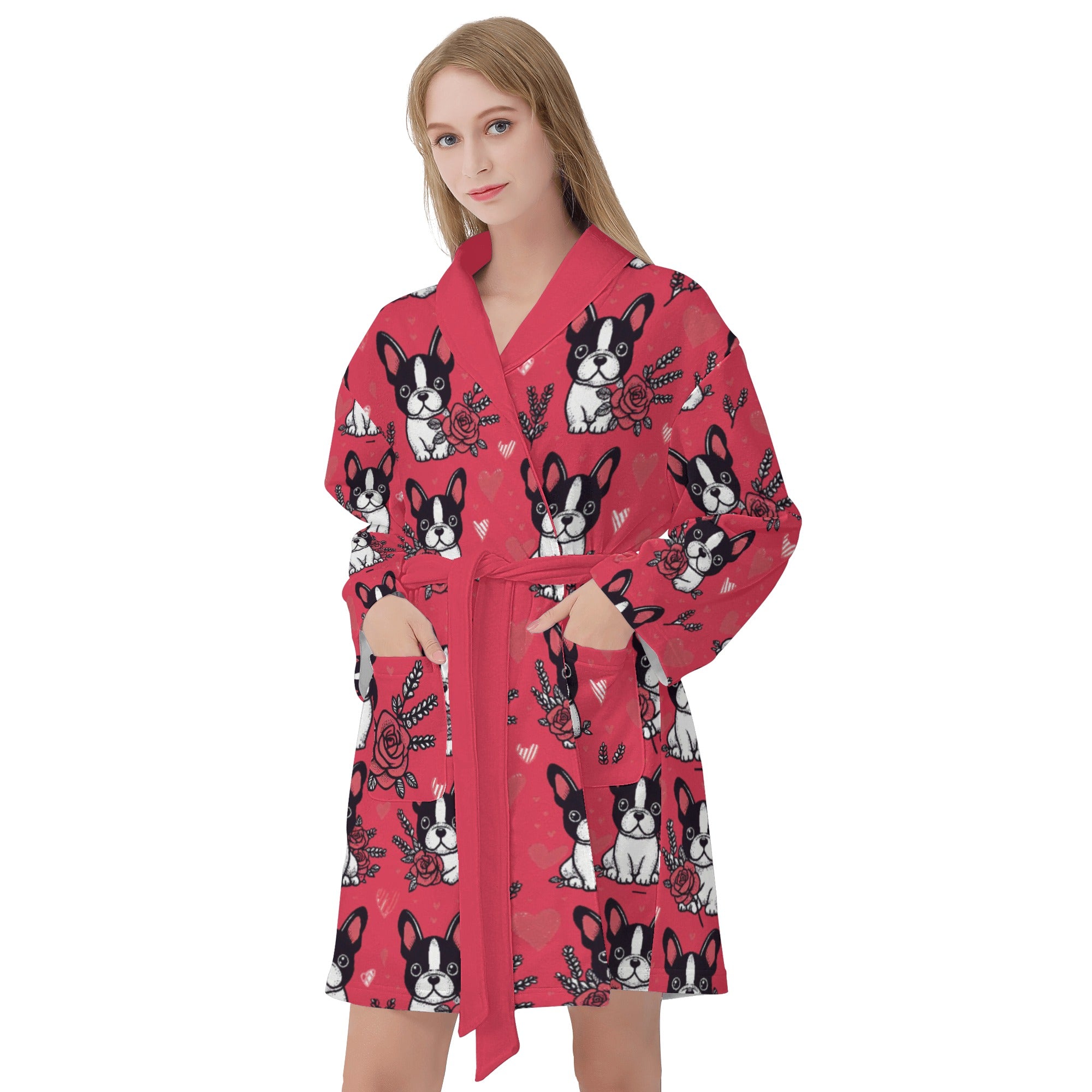 Frenchie-Fan Lifestyle-Driven Riley - Women Bathrobe for Home Use