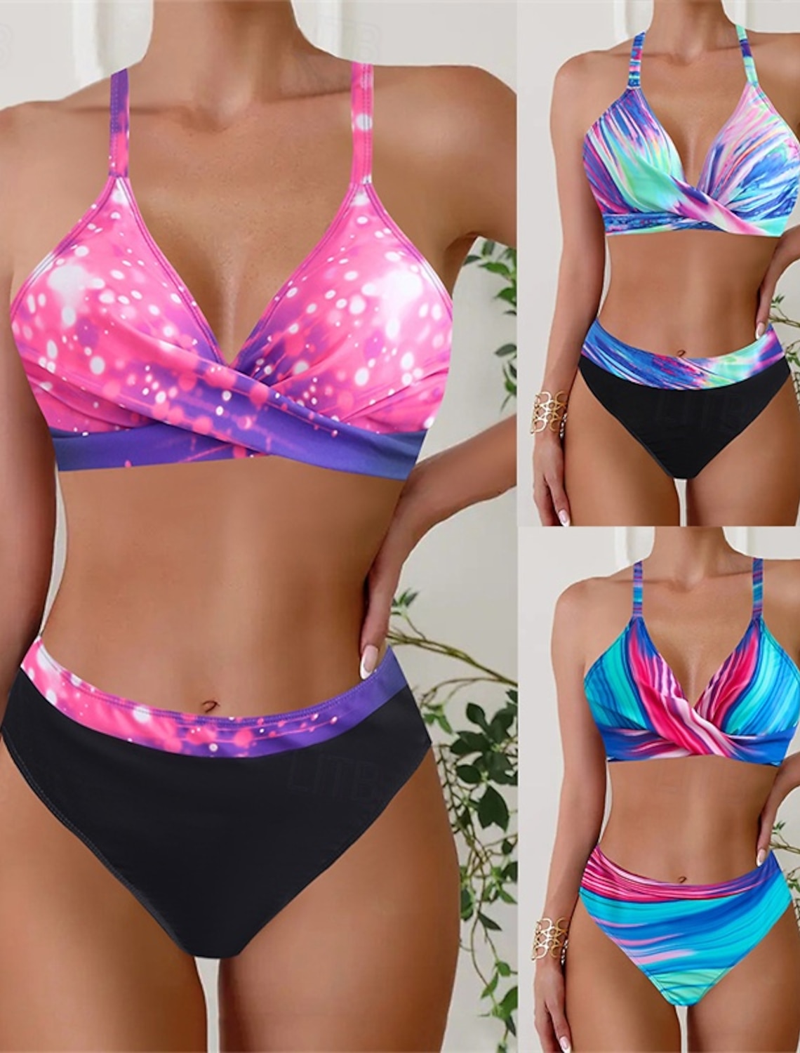 Women's Tankini Two Piece Swimsuit V Neck Racerback Swimwear Swimwear Blue Purple Quick Dry Lightweight Breathable Sleeveless - Surfing Beach Swimming Summer Spring