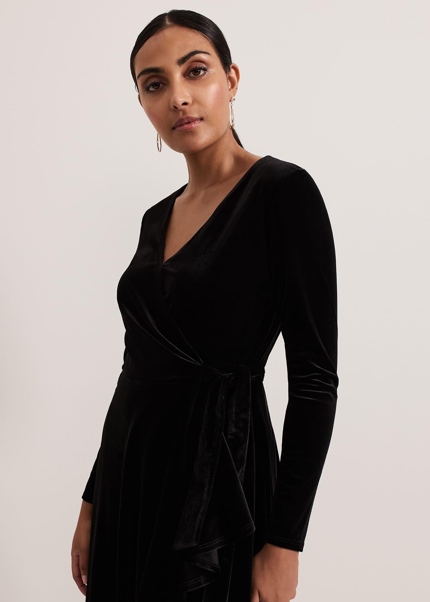 Petite Julia Black Velvet Wrap Dress