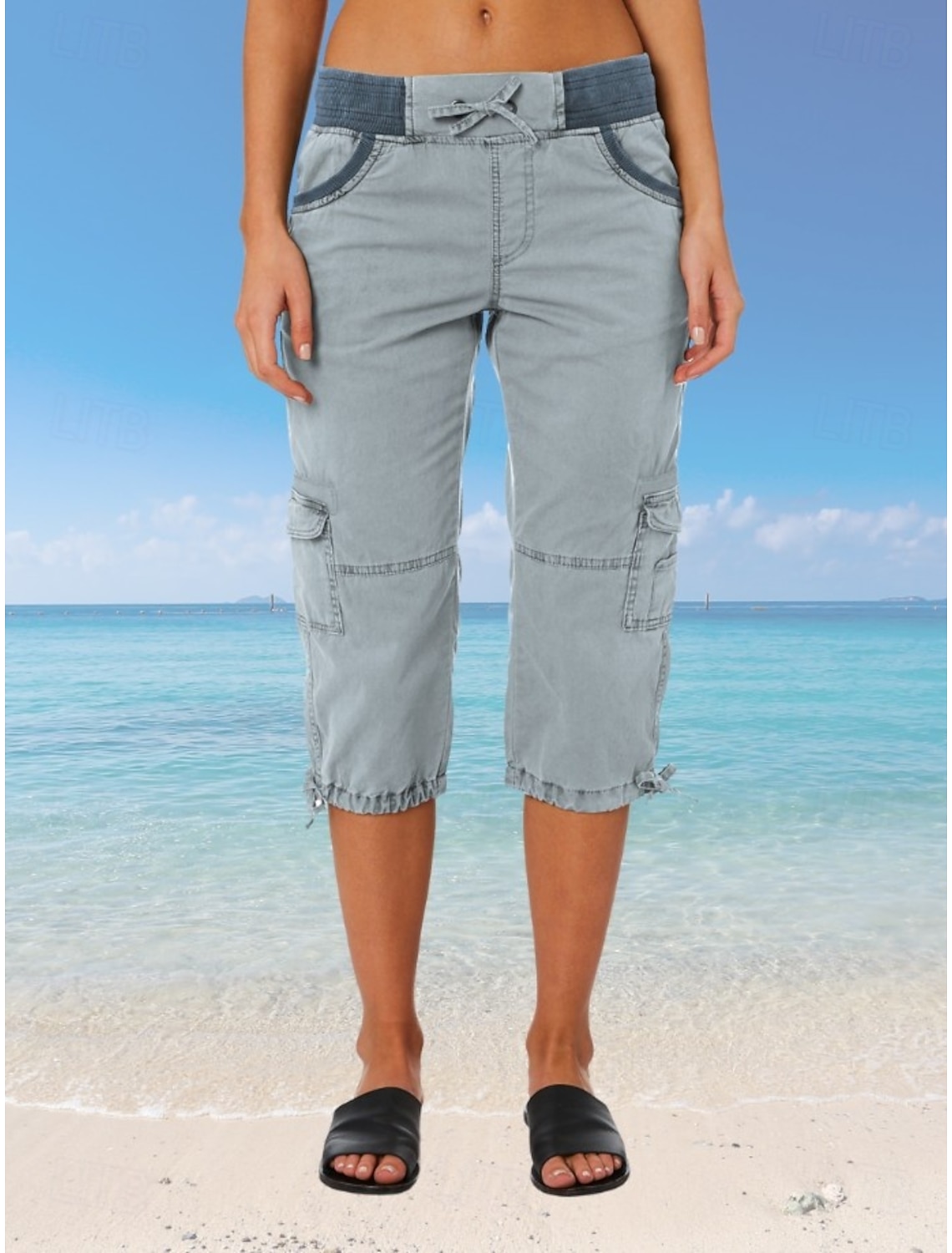 Women's Cargo Pants Capri Pants Summer Pants Beach Pants Vacation Fashion Streetwear Calf-Length High Waist Plain Drawstring Pocket Comfort Lightweight Soft Micro-elastic Outdoor Street Yellow-Brown