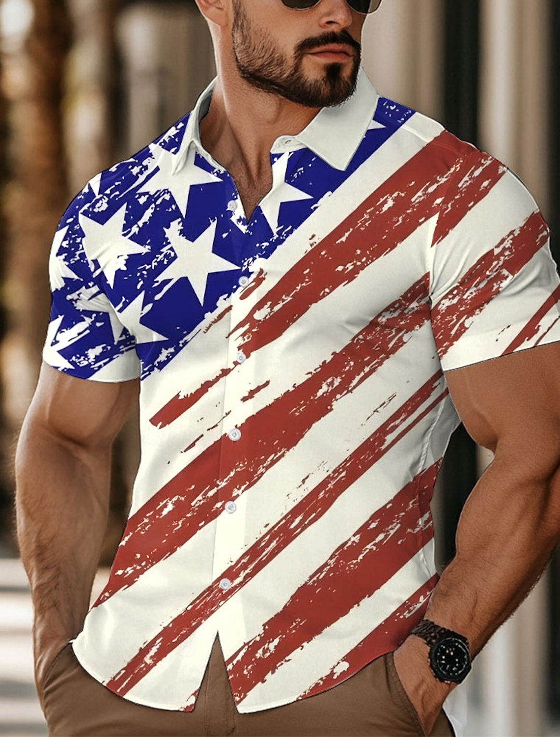 Independence Day Men's American US Flag Patriotic Fourth of July Shirt Summer Shirt Button Up Shirt Short Sleeve Fashion Casual Outdoor Holiday Summer Spring Turndown 3D