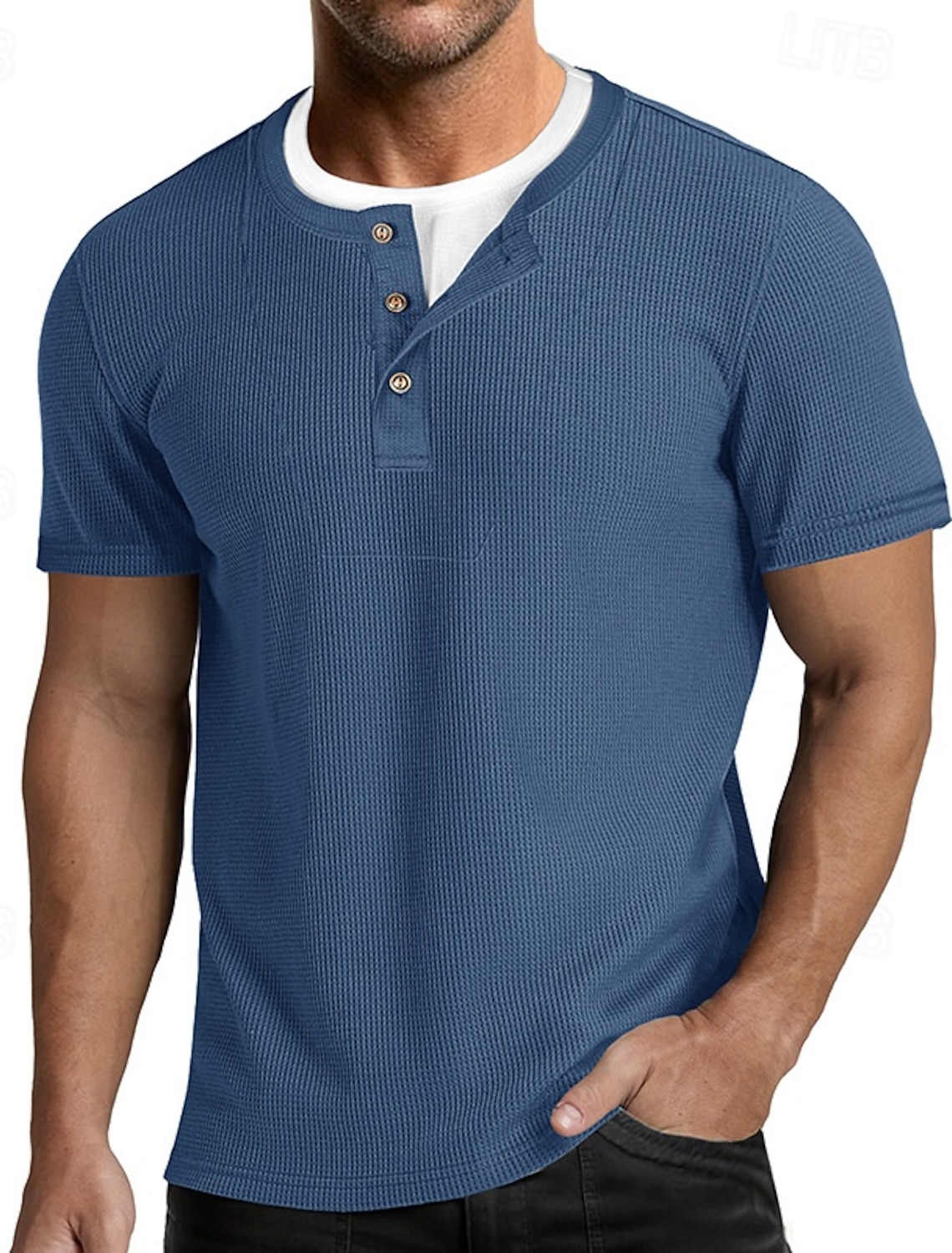 Men's Waffle Henley Shirt Tee Cotton Blend T-Shirt Short Sleeve Color Block Plain Fashion Designer Casual Color Block Buttons Fake two piece Crew Neck Henley Casual Daily Outdoor Summer All Seasons