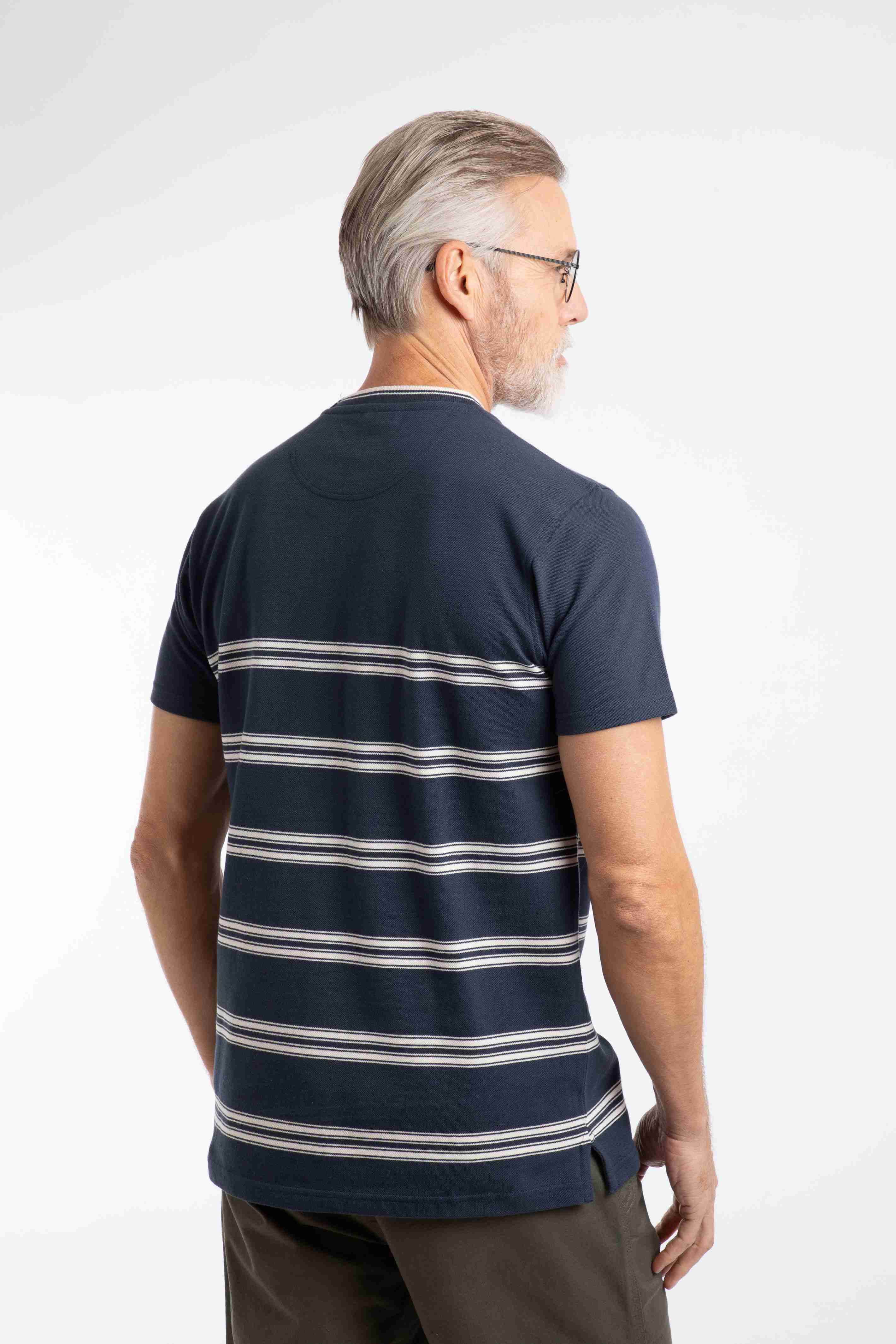Fjord Pique Stripe Crew Neck T-Shirt Midnight
