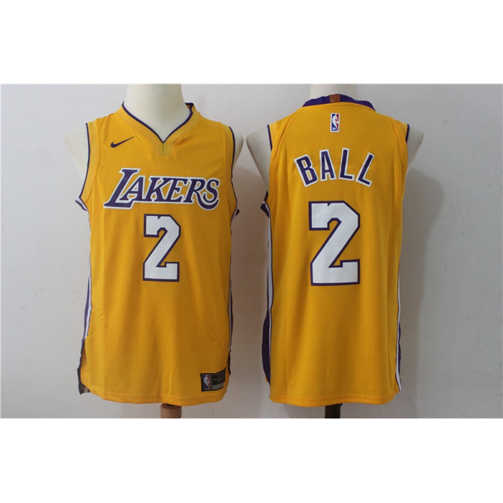 Men's Los Angeles Lakers #2 Lonzo Ball Yellow Stitched NBA Jersey