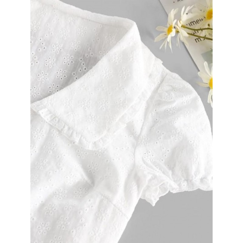 Broderie Anglaise Ruffle Crop Blouse XO2961