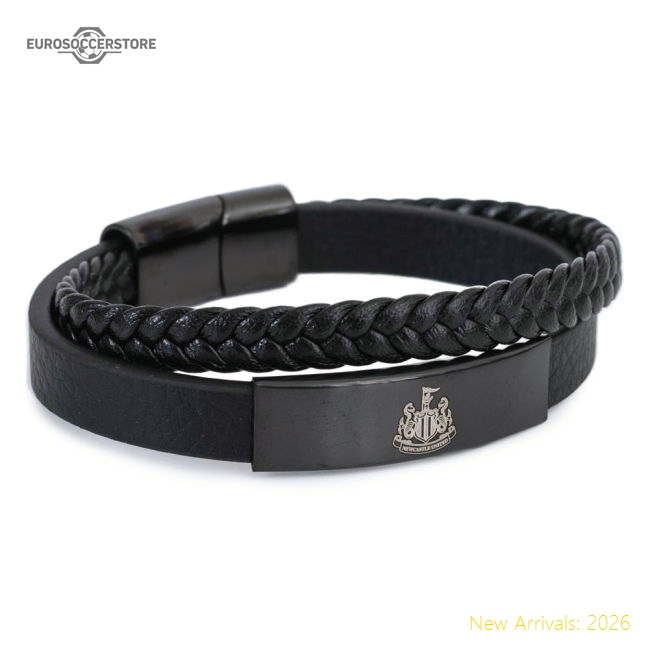 Authentic Newcastle United Fc Black Ip Leather Bracelet - Premium