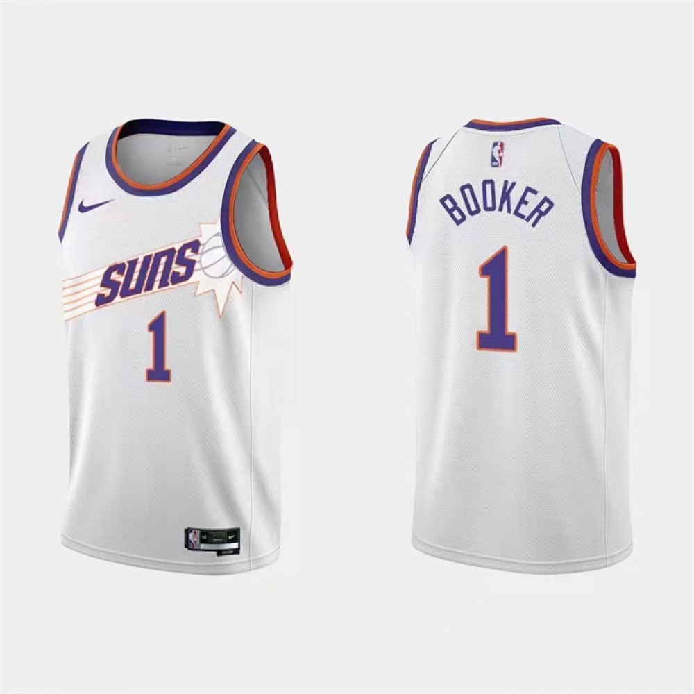 Men's Phoenix Suns #1 Devin Booker White Association Edition Stitched Jersey