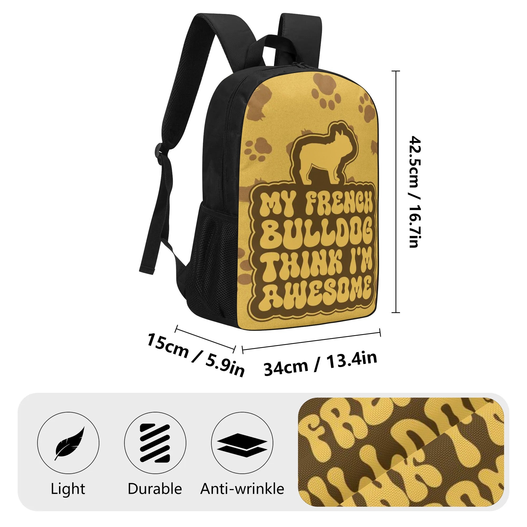 Frenchie-Fan Archie - 17 Inch Backpack for French Bulldog Lovers