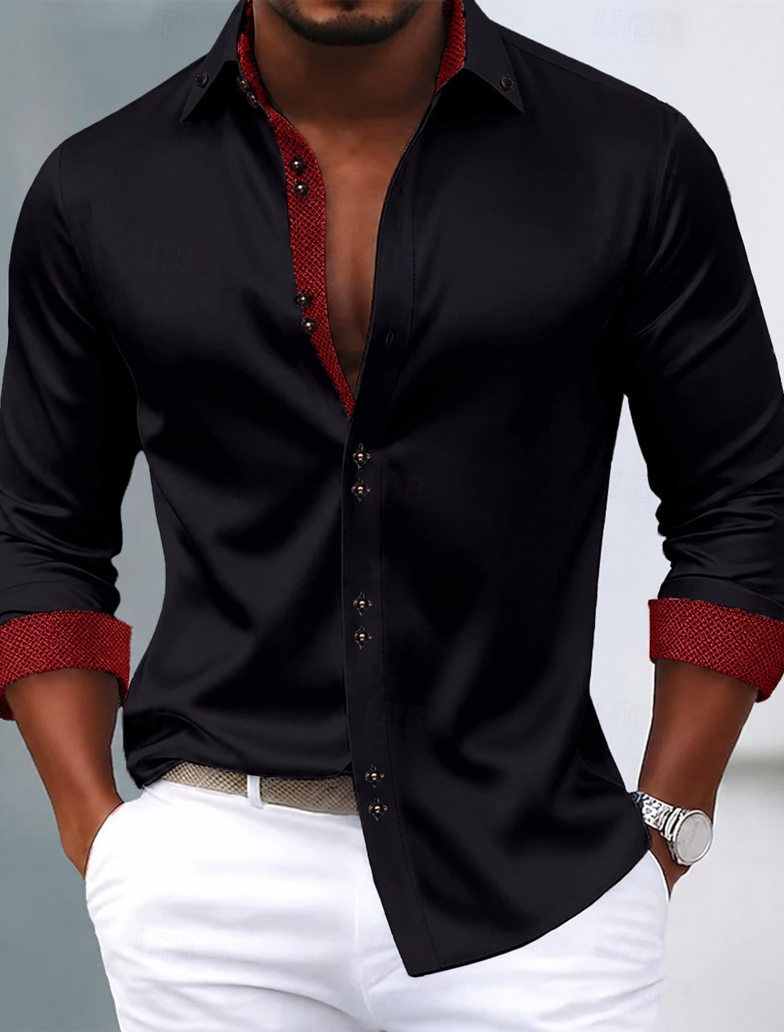 Men's Shirt Dress Shirt Non Iron Shirt Button Up Shirt Color Block Casual Daily Light Blue Black White Pink Long Sleeve Turndown All Seasons Clothing Apparel Patchwork