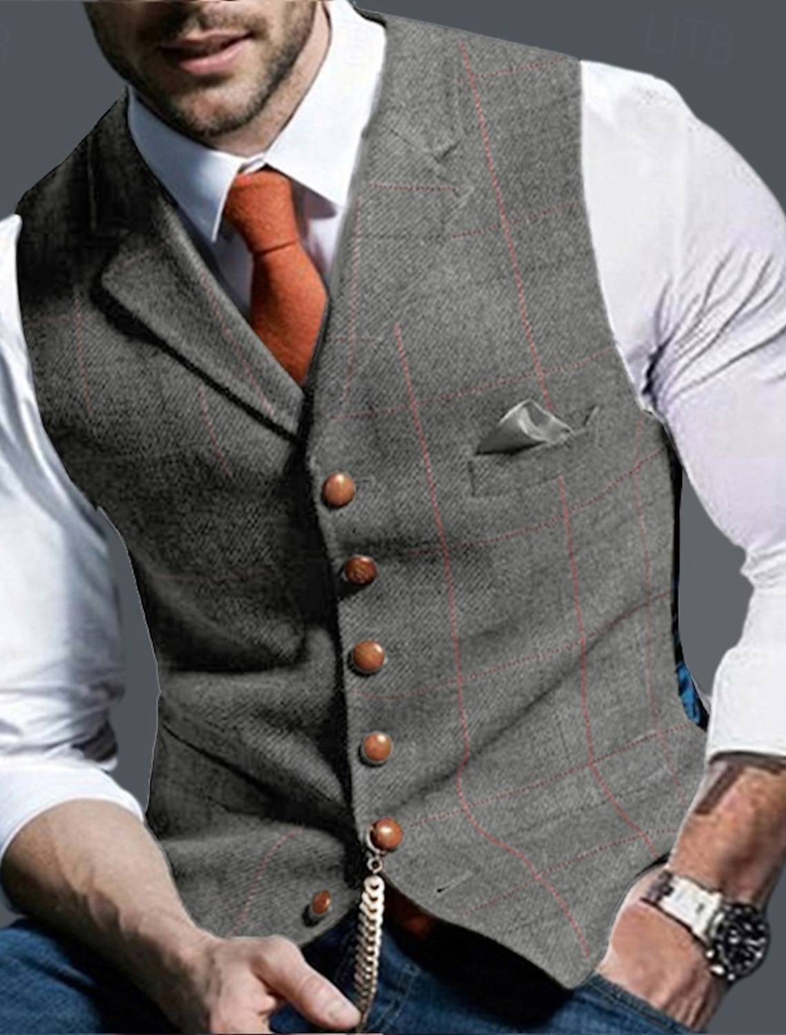Men's Vest Tweed Vest Waistcoat Vintage Fashion Spring & Fall Buttons Wool Blend Comfortable Plain Single Breasted V Neck Regular Fit Deep Green Navy Dark Gray Light Grey Vest