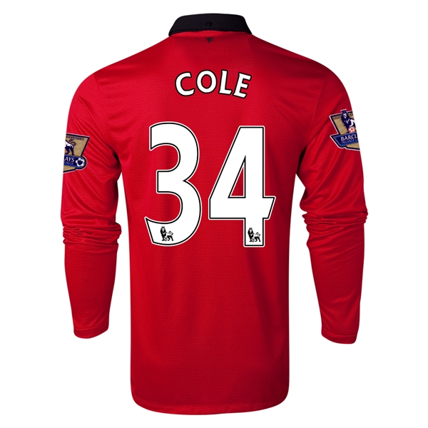 13-14 Manchester United 34 COLE Home Long Sleeve Jersey Shirt -