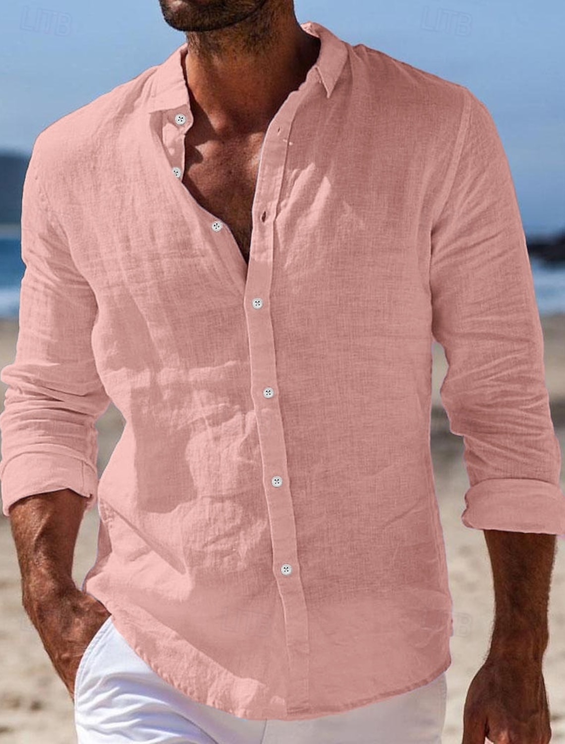 Men's Shirt Linen Summer Beach Wear Button Up Plain Vacation Casual #1