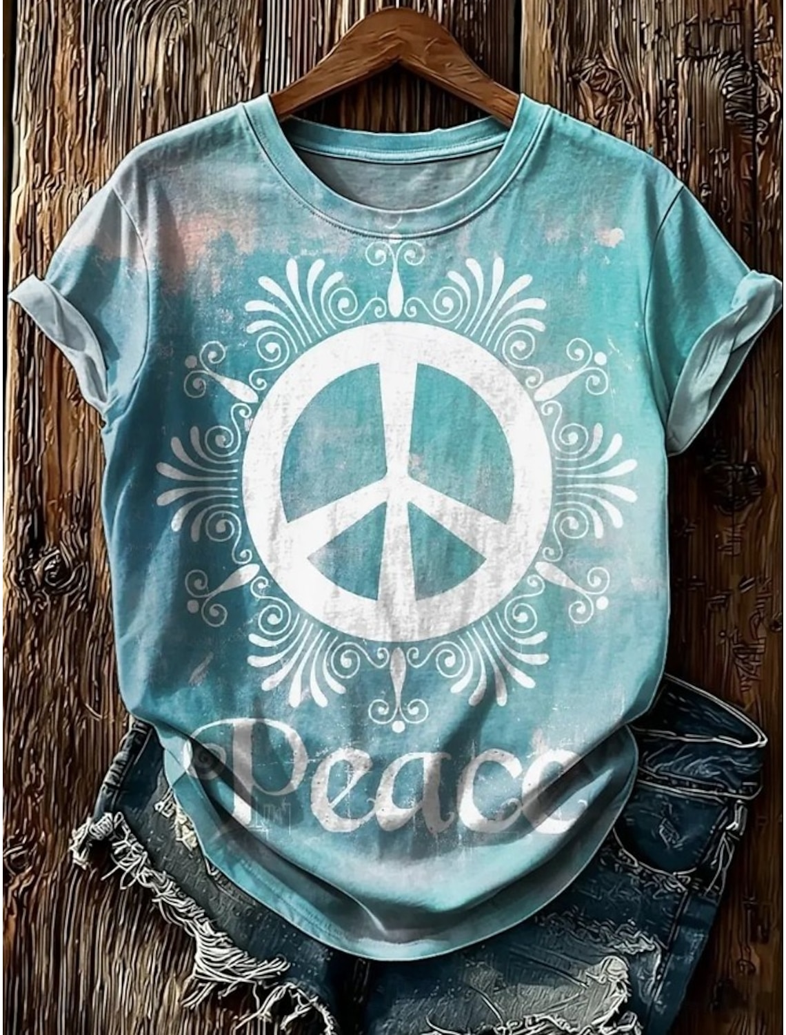 American Independence Day Women's T Shirt Print Graphic Plants Vintage Stylish Classic Short Sleeve Crew Neck Regular Tops Casual Daily Blue Brown Green Summer Spring PEACE