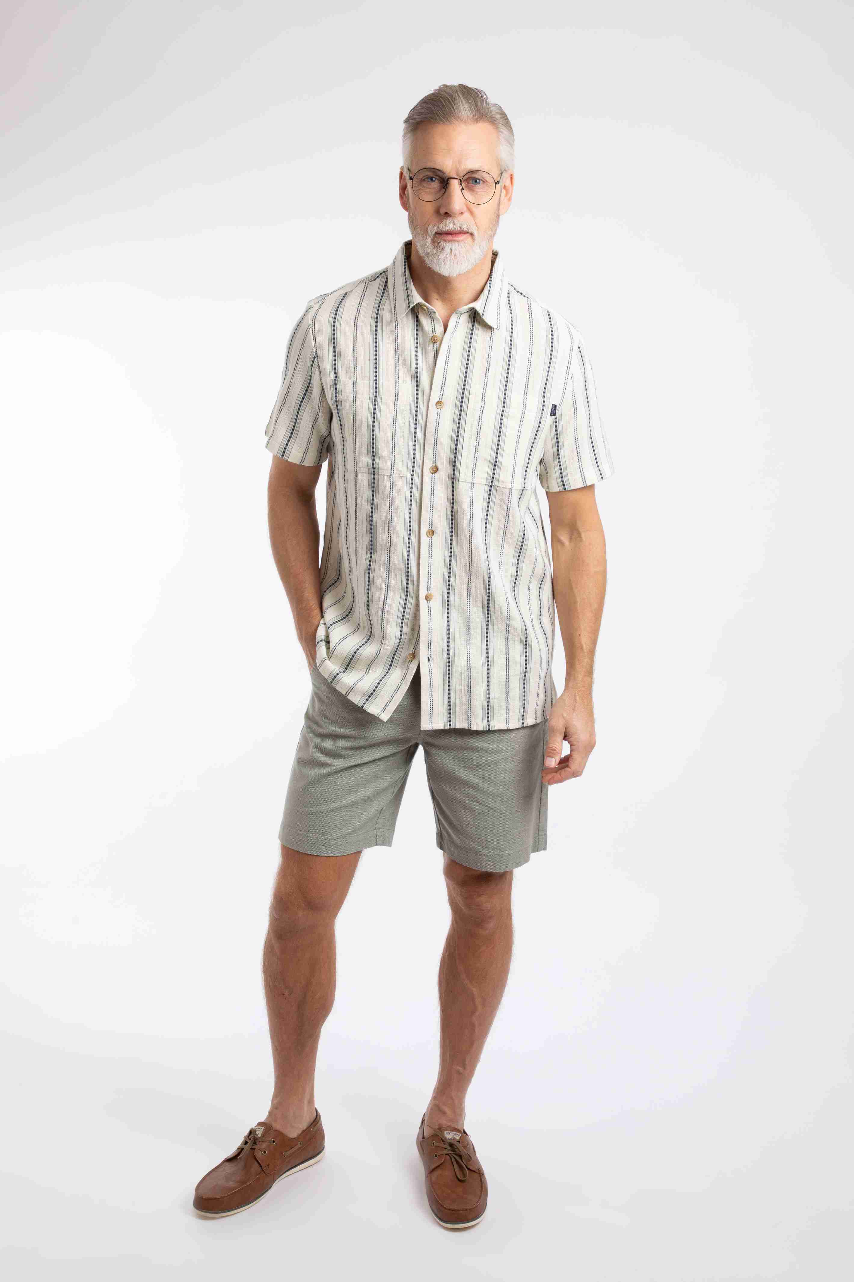 Madoc Woven Short Sleeve Striped Shirt Dusty White